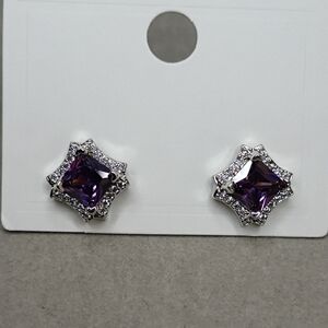 New Elegant Purple and White Gold Plated Stud Earrings